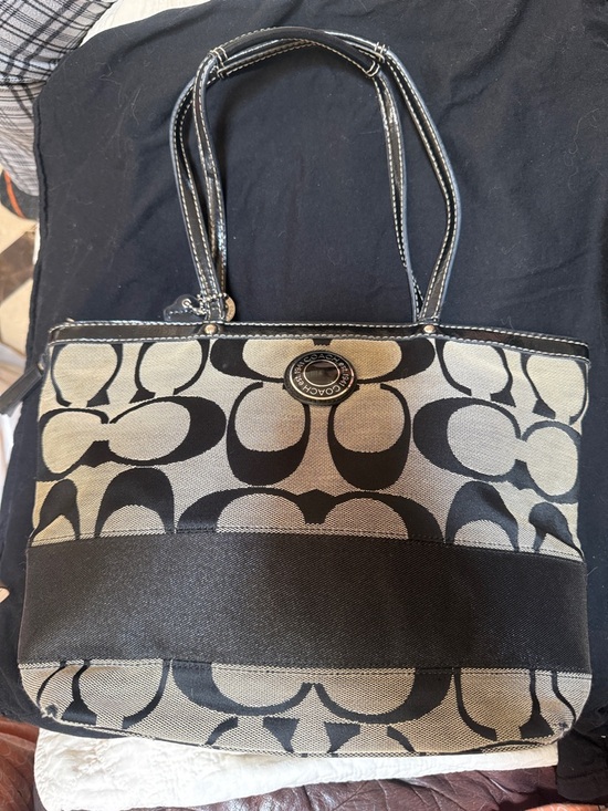 Coach Handbags - Coach Black & Khaki Signature Tote